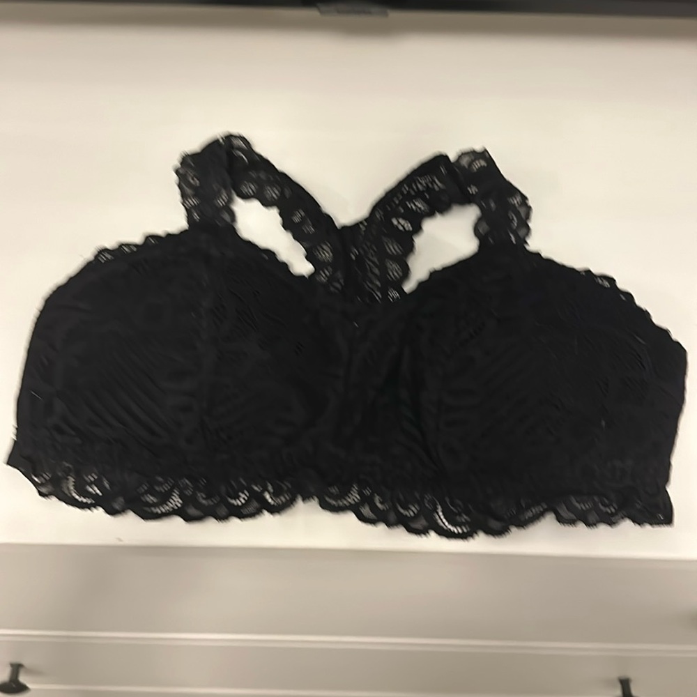 Black lace Maurice intimates bra, racerback with removable padding. Wore twice